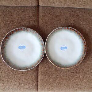 MATCERAMICA Multicolor Edge Salad Dessert Grayish Plate 9” Portugal Set of 2 NWT